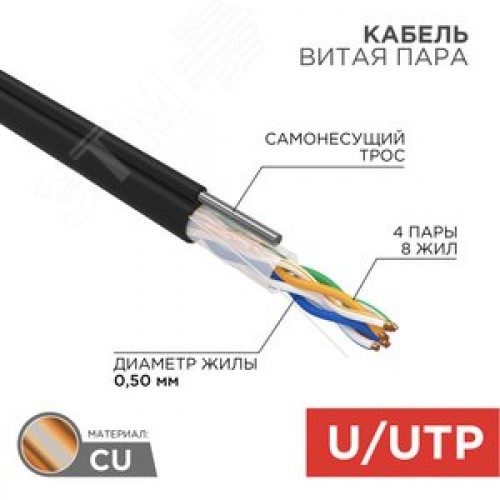 Витая пара U/UTP 4PR 24AWG CAT5e OUTDOOR + ТРОС*1