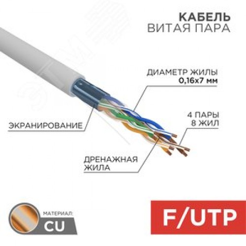 Витая пара F/UTP 4PR 24AWG CAT5e PATCH PVC IN серый 305 м