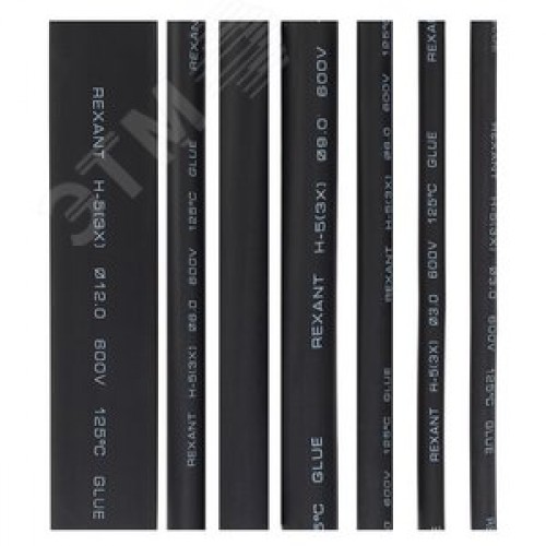 Набор термоусадочных клеевых трубок СТТК (3:1), 7 шт. по 10 см, черные