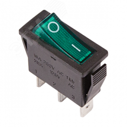 Выключатель клавишный 250V 15А (3с) ON-OFF зеленый с подсветкой