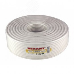 Кабель коаксиальный RG-6U+Cu, 75 Ом, Cu/Al/Cu, 64%, бухта 100 м, белый, REXANT