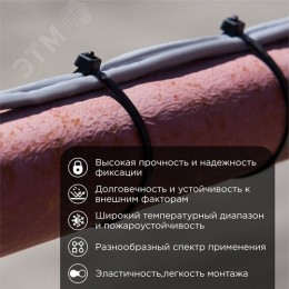 Хомут-стяжка кабельная нейлоновая 250x4,8 мм, черная, 100 шт