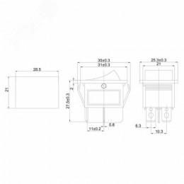 Выключатель клавишный 250V 15А (4с) ON-OFF черный