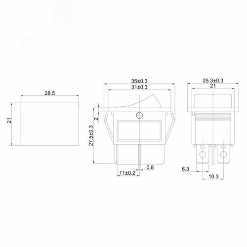 Выключатель клавишный 250V 16А (4с) ON-OFF красный с подсветкой (RWB-502, SC-767, IRS-201-1)