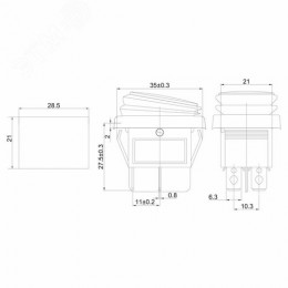 Выключатель клавишный 250V 15А (4с) ON-OFF красный с подсветкой влагозащита
