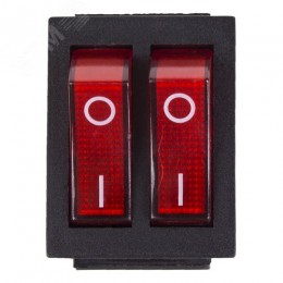 Выключатель клавишный 250V 15А (6c) ON-OFF красный с подсветкой двойной