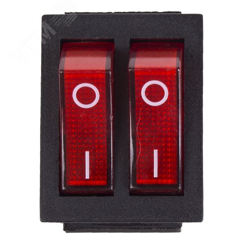 Выключатель клавишный 250V 15А (6c) ON-OFF красный с подсветкой двойной