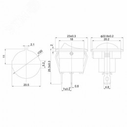 Выключатель клавишный круглый 250V 6А (2с) ON-OFF черный