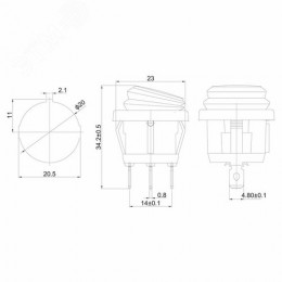 Выключатель клавишный круглый 250V 6А (3c) ON-OFF синий с подсветкой влагозащита