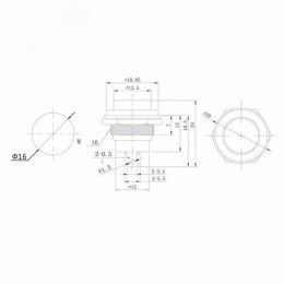 Выключатель-кнопка металл 250V 2А (2с) (ON)-OFF 16.2 красная
