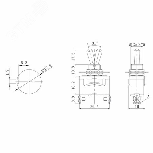 Тумблер 250В 15А (2c) вкл-выкл однополюсный (KN-101)