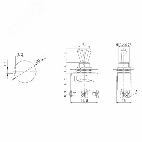 Тумблер 250В 15А (3c) вкл-выкл-вкл однополюсный (KN-103)