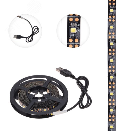 Лента светодиодная 4.8Вт/м 5В 2700K IP20 LEDx60/м 3м SMD2835