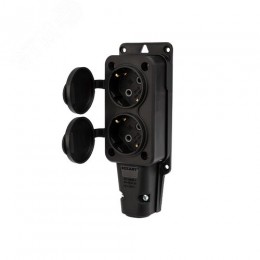 Розетка (колодка) каучук двойная 16А, IP54 с заземлением черная