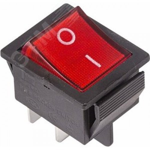 Выключатель клавишный 250V 16А (4с) ON-OFF красный с подсветкой