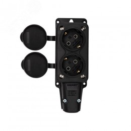 Розетка (колодка) каучук двойная 16А, IP54 с заземлением черная