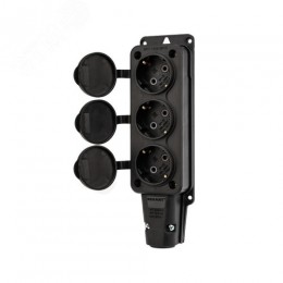 Розетка (колодка) каучук тройная 16А с заземлением IP54 черная