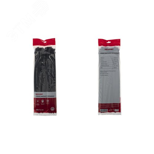 Хомут-стяжка кабельная нейлоновая 400x7,6 мм, черная, 100 шт