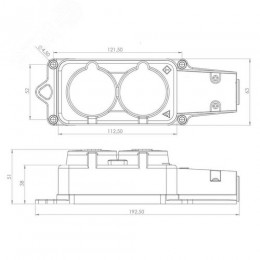 Розетка (колодка) каучук двойная 16А, IP54 с заземлением черная