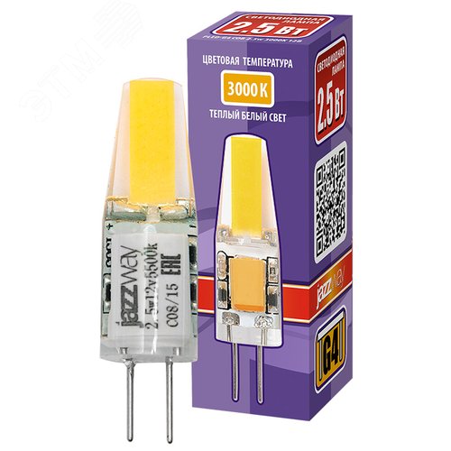 Лампа светодиодная LED 2.5вт G4 12B 200Lm теплый белый COB