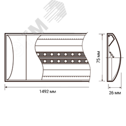 Светильник светодиодный ДПО-50Вт 1500 6500К 4250Лмугол светораспределения 120 град. класс энергоэффективности A+ коэф. пульсации <5 процентов индекс Ra>80 IP40