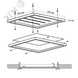 Светильник светодиодный ДВО-36w 588х588х19 6500K опаловый Грильято IP40 4200Лм