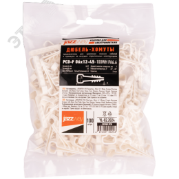 Дюбель-хомут для плоского кабеля белый PCD-F 06x12-45-100WH PA6.6 Jazzway (100 шт/уп) Jazzway
