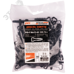 Дюбель-хомут для плоского кабеля черный PCD-F 06x12-45-100BL PA6.6 Jazzway (100 шт/уп) Jazzway