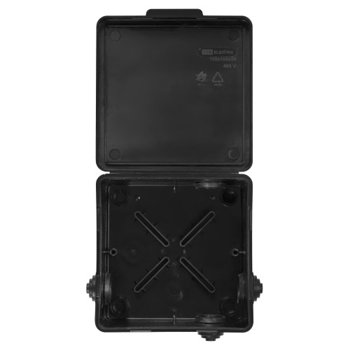Распаячная коробка ОП 100х100х55мм крышка IP54 8вх. черная инд. штрихкод TDM