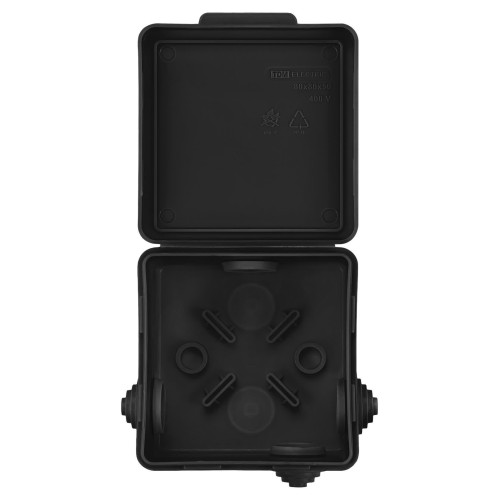 Распаячная коробка ОП 80х80х50мм крышка IP54 7вх. черная инд. штрихкод TDM
