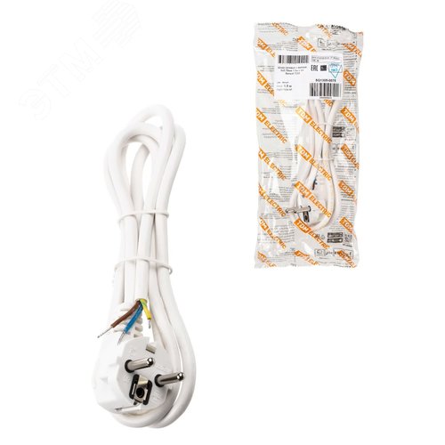 Шнур сетевой с вилкой ПВС 3x075мм 15м с/з белый TDM