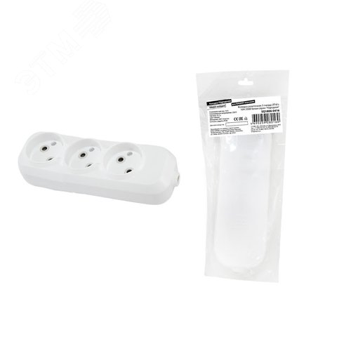 Колодка розеточная 3 гнезда 2П б/з 10А 250В белая серии Народная