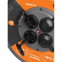 Удлинитель силовой УХз16-004 TDM (метал. катушка А3 4 места IP44/30м КГ 3х25)
