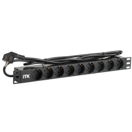 ITK PDU 9 розеток DIN49440 (нем. станд.) 1U, шнур 2м вилка DIN49441 (нем. станд.), алюминиевый профиль, черный