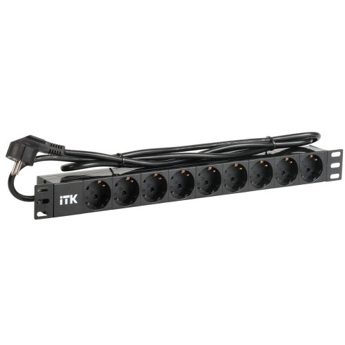 ITK PDU 9 розеток DIN49440 (нем. станд.) 1U, шнур 2м вилка DIN49441 (нем. станд.), алюминиевый профиль, черный