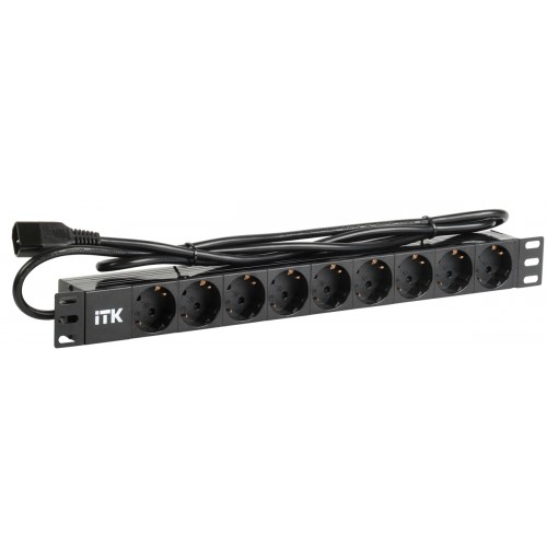 ITK PDU 9 розеток DIN49440 (нем. станд.) 1U, шнур 2м вилка IEC 320 C14, алюминиевый профиль, черный