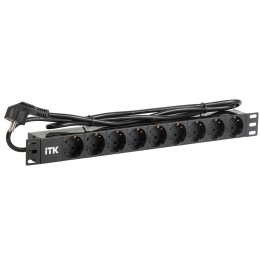 ITK PDU 9 розеток DIN49440 (нем. станд.) 1U, шнур 2м вилка DIN49441 (нем. станд.), профиль из ПВХ, черный