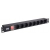 ITK PDU 8 розеток нем. стандарт, с LED выключателем, 1U, шнур 2м вилка нем. стандарт, алюминиевый профиль