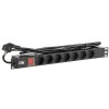 ITK PDU 7 розеток DIN49440 (нем. станд.) с LED выключателем, 1U, шнур 2м вилка DIN49441 (нем. станд.), профиль из ПВХ, черный
