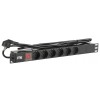 ITK PDU 6 розеток DIN49440 (нем. станд.) с LED выключателем, 1U, шнур 2м вилка DIN49441 (нем. станд.), профиль из ПВХ, черный