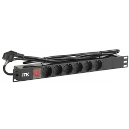 ITK PDU 6 розеток DIN49440 (нем. станд.) с LED выключателем, 1U, шнур 2м вилка DIN49441 (нем. станд.), профиль из ПВХ, черный