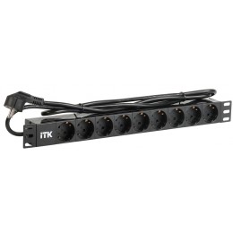 ITK PDU 9 розеток DIN49440 (нем. станд.) 1U, шнур 2м вилка DIN49441 (нем. станд.), алюминиевый профиль, черный