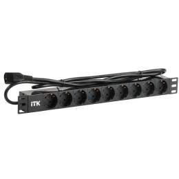 ITK PDU 9 розеток DIN49440 (нем. станд.) 1U, шнур 2м вилка IEC 320 C14, профиль из ПВХ, черный