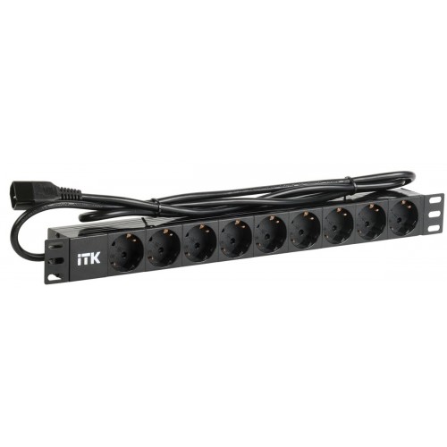 ITK PDU 9 розеток DIN49440 (нем. станд.) 1U, шнур 2м вилка IEC 320 C14, профиль из ПВХ, черный