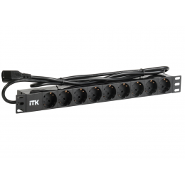 ITK PDU 9 розеток DIN49440 (нем. станд.) 1U, шнур 2м вилка IEC 320 C14, профиль из ПВХ, черный