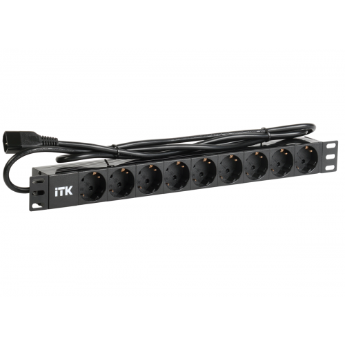 ITK PDU 9 розеток DIN49440 (нем. станд.) 1U, шнур 2м вилка IEC 320 C14, профиль из ПВХ, черный