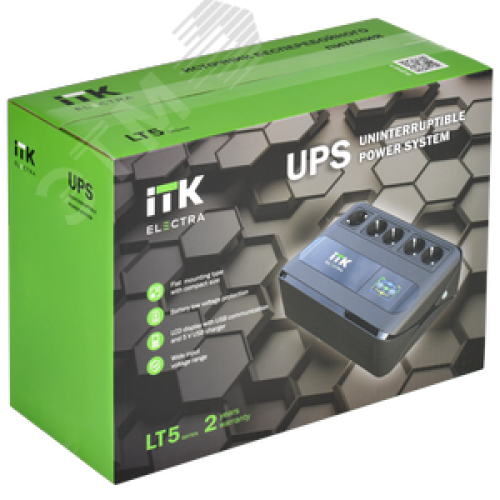 Источник бесперебойного питания Line-interactive 1000 ВА/600 Вт, однофазный, LCD дисплей, с АКБ 1х9AH, 5xSchuko