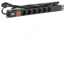 ITK PDU 6 розеток DIN49440 (нем. станд.) с LED выключателем, 1U, шнур 2м вилка DIN49441 (нем. станд.), профиль из ПВХ, черный