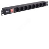 ITK PDU 8 розеток нем. стандарт, с LED выключателем,1U, без шнура, вх. C14, алюминиевый профиль
