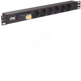 ITK PDU 6 розеток DIN49440 (нем. станд.), с автоматом на 10А, 1U, без шнура, вх. IEC320 C14, алюминиевый профиль, черный